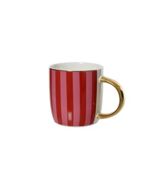 Κούπα πορσελάνης ριγέ με μπορντό και ροζ ρίγες και χρυσό χερούλι