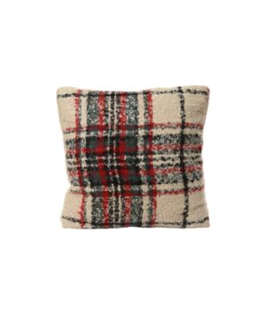 Μαξιλάρι καρό teddy σε μπεζ - κόκκινο -πράσινο