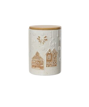 Βάζο αποθήκευσης με ανάγλυφα διακοσμητικά σπίτια