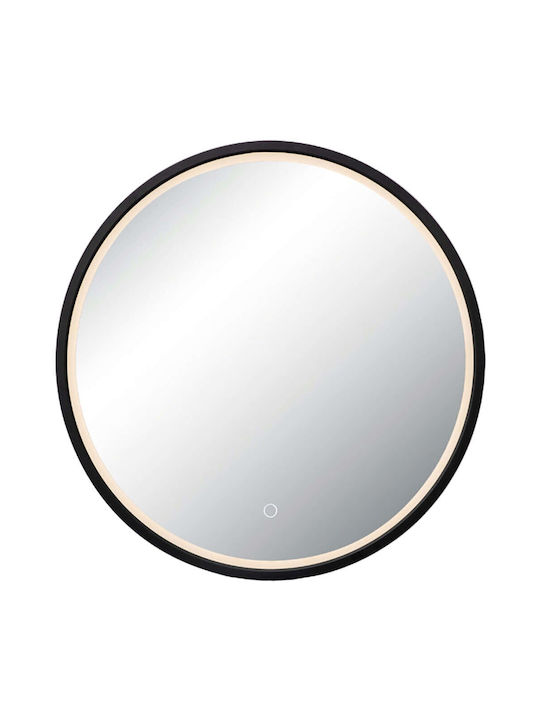 Στρογγυλός Καθρέπτης Με LED Φως 15W Με Διακόπτη Αφής Μαύρο Ματ IP44