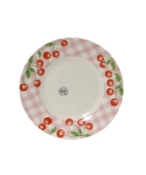 Πιάτο ρηχό - φαγητού πορσελάνης καρό με κεράσια